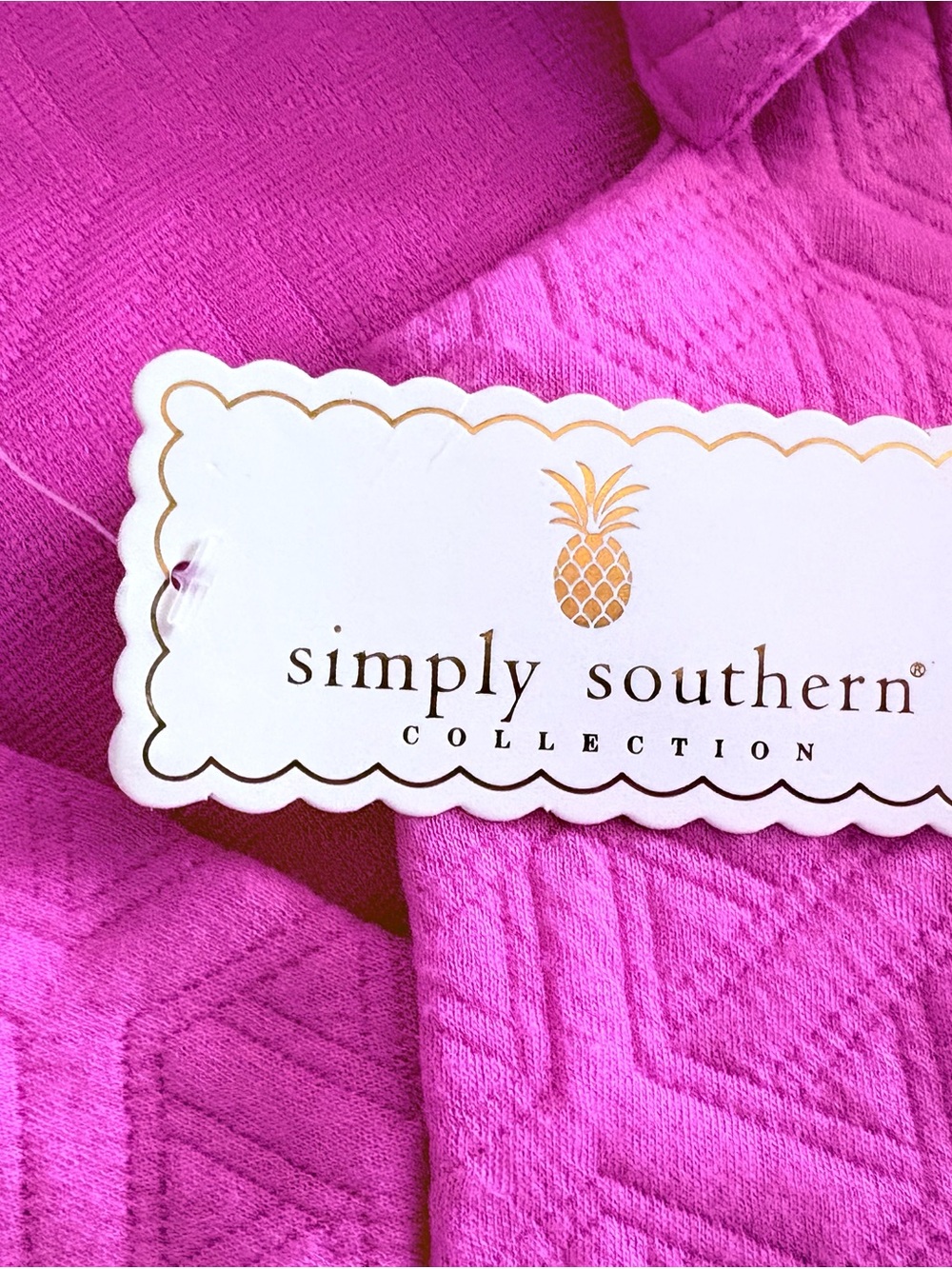 Simply Southern Collection Bright Pink Quilted V-Neck Sweater with Pearl Buttons - Picture 3 of 7